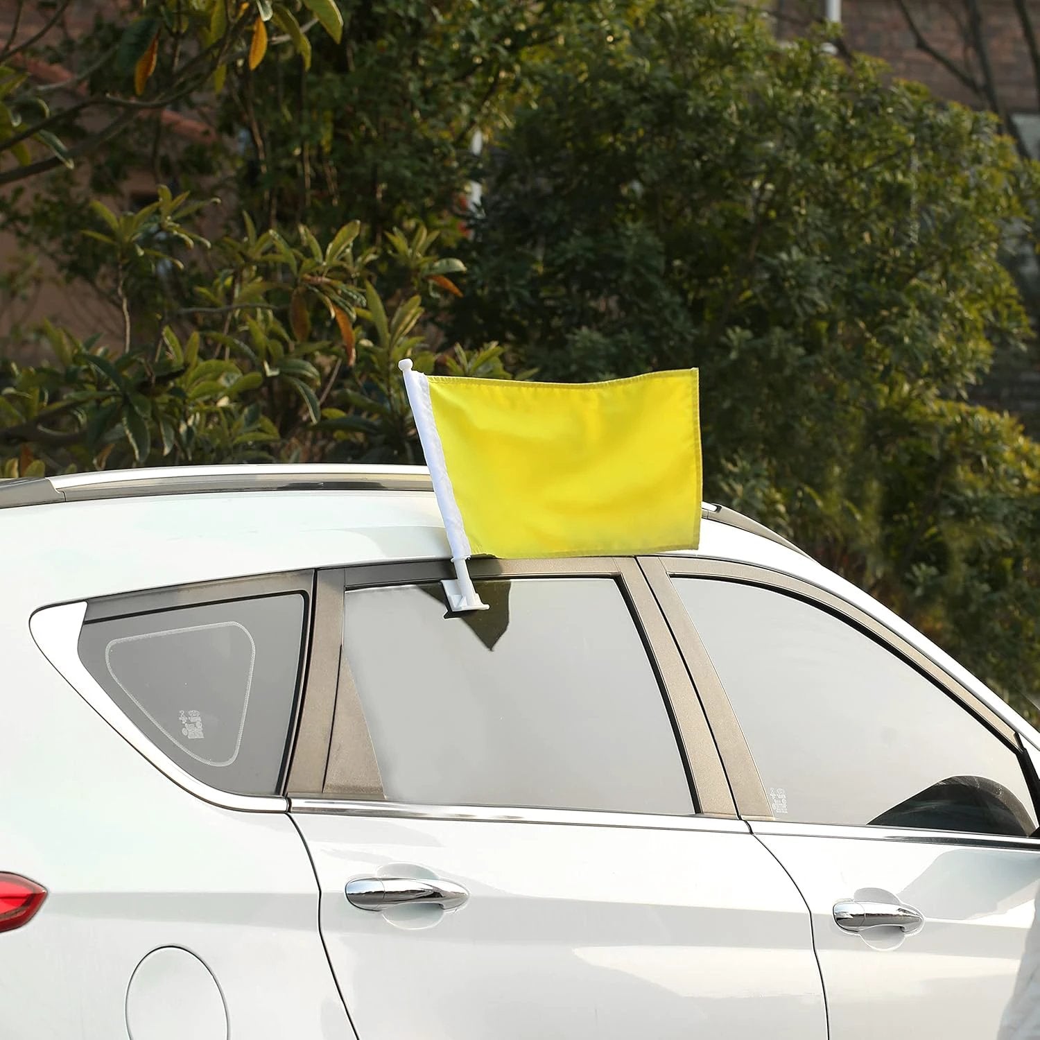 Yellow Color Flag Car Window Flag of Yellow 11X18 Inch(28x46cm) 100% Polyester, Pure yellow flag With Strong White Flagpole by flagsshop