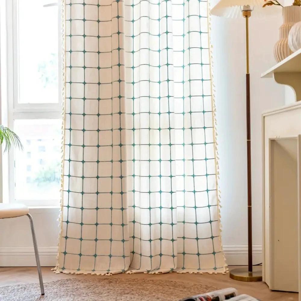 Turquoise Lattice Boho Tassel Curtain by Casa & Beyond