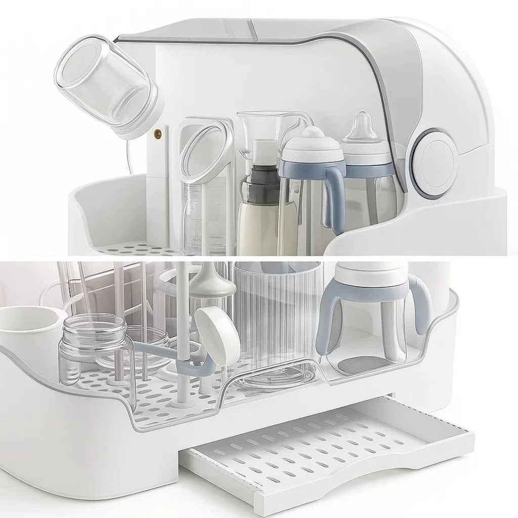 High Capacity Holds Many Bottles – Dust-Cover Lid – Hygienic Fast Drying Keeps Bottles Germ-Free Bowlift by Bowlift