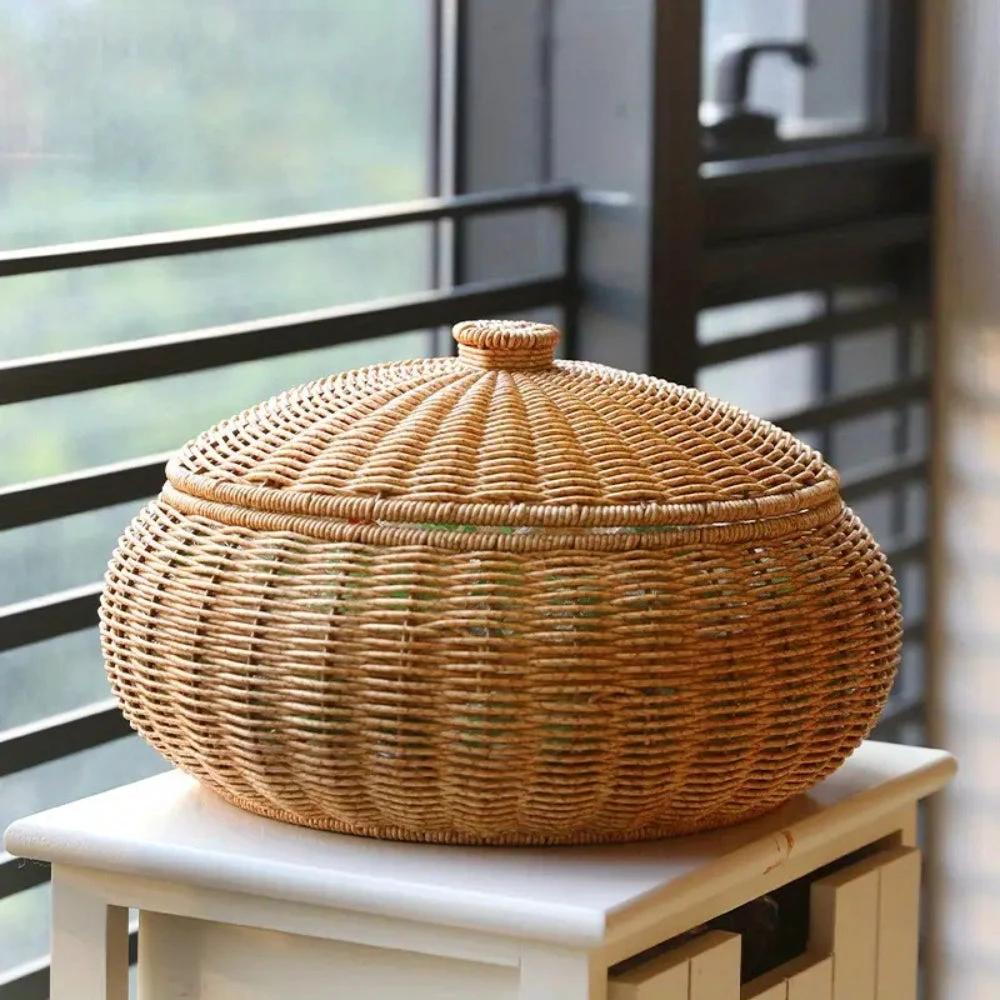 Dome-Shaped Knitted Rattan Basket with Lid by Casa & Beyond