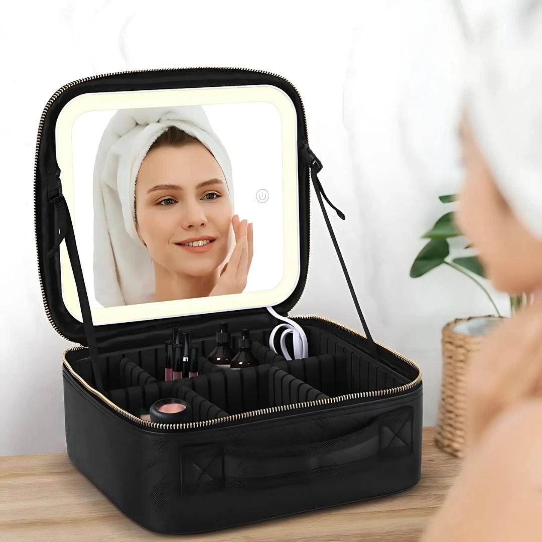 GlamOrganize | Makeup & Toiletry Bag - Cosmetic Organiser - LED Mirror - Compact Storage for Makeup and Skincare - Travel-Friendly Bowlift by Bowlift