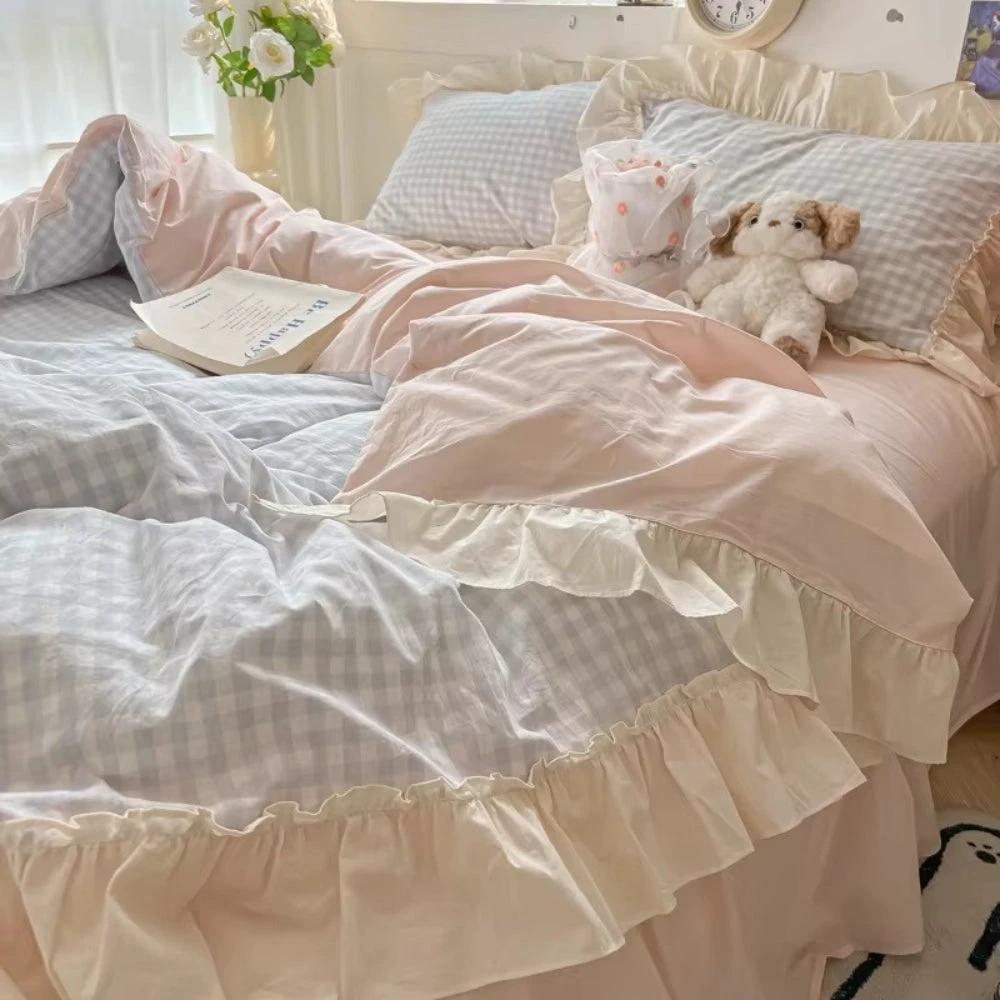 Gingham Check Ruffled Edges Bedding Set by Casa & Beyond