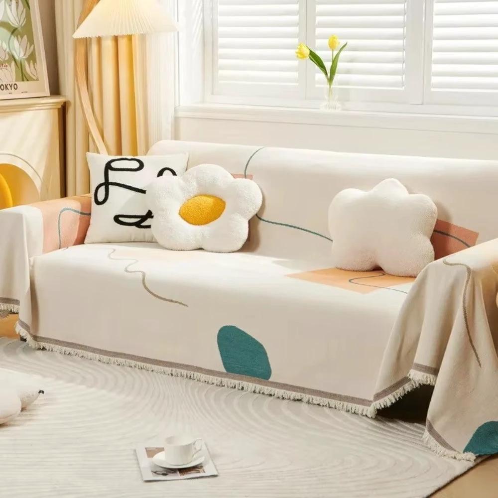 Meringue Chenille Geometry Sofa Cover by Casa & Beyond