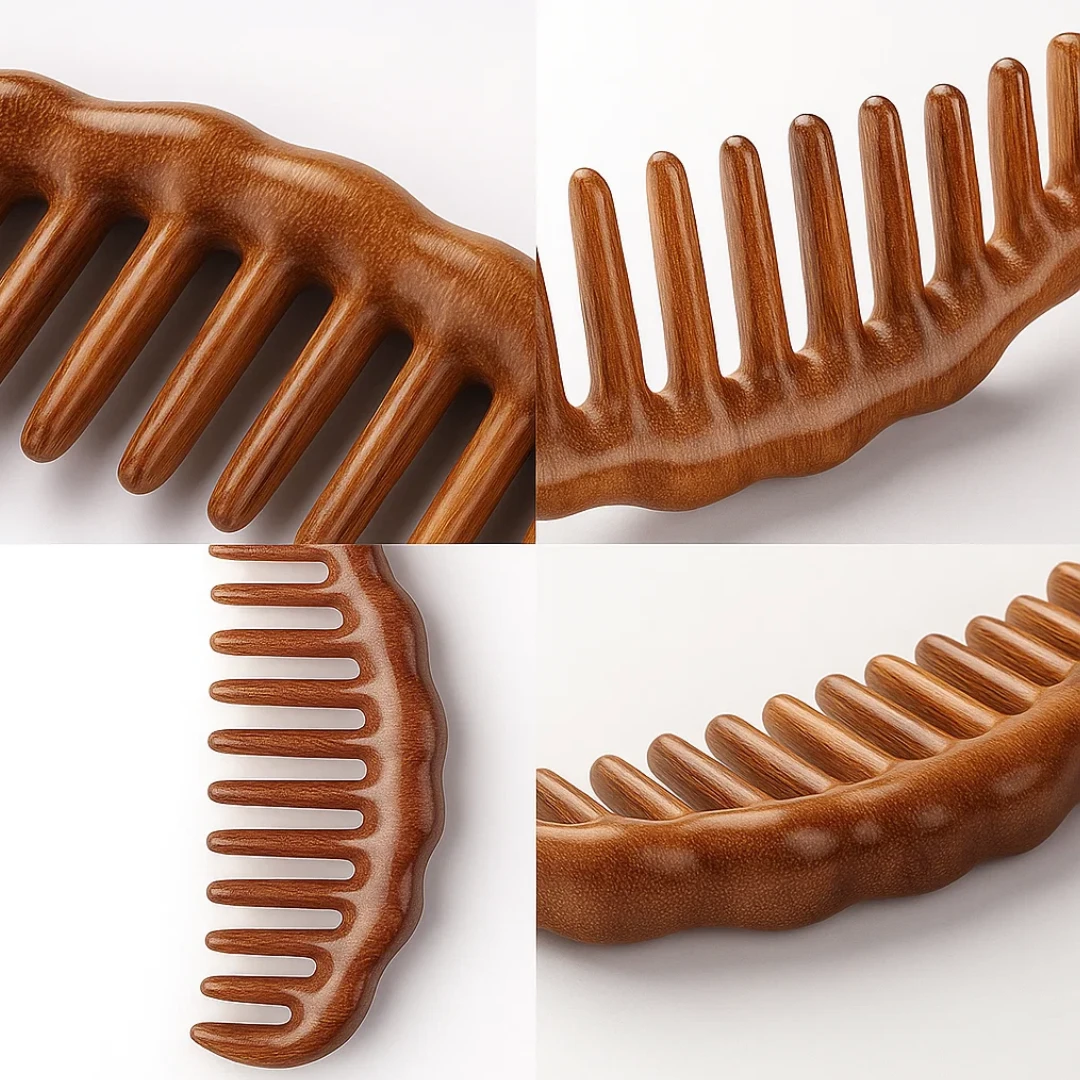 Tooth Hair Comb – Breakage-Free Detangling – Golden Sandalwood – Anti-Static – Gentle Scalp Massage – Healthy Shine Bowlift by Bowlift