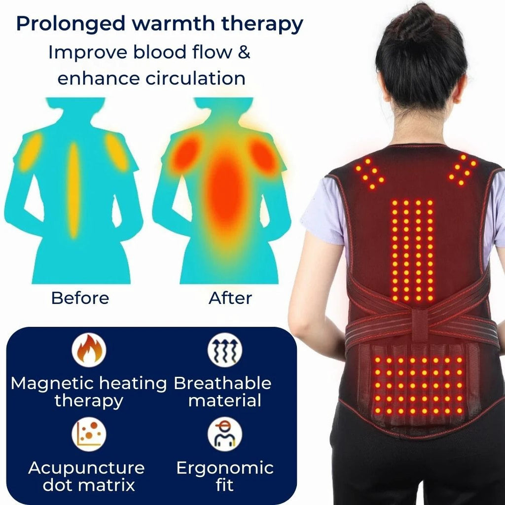 MagniTherm Self-Heating Back Support | Adjustable Heated Posture Corrector - Back Pain Relief - Posture Improvement Bowlift by Bowlift