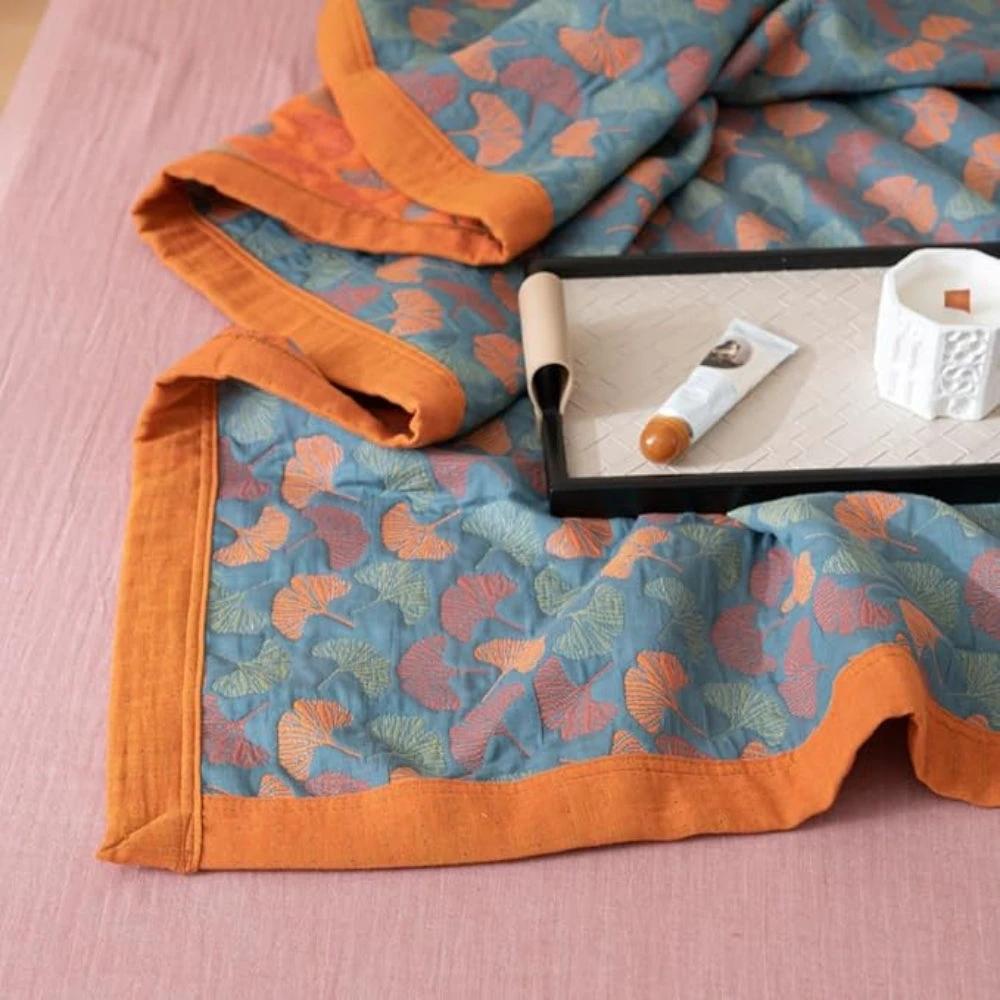 Ginkgo Leaf Print Reversible Blanket by Casa & Beyond