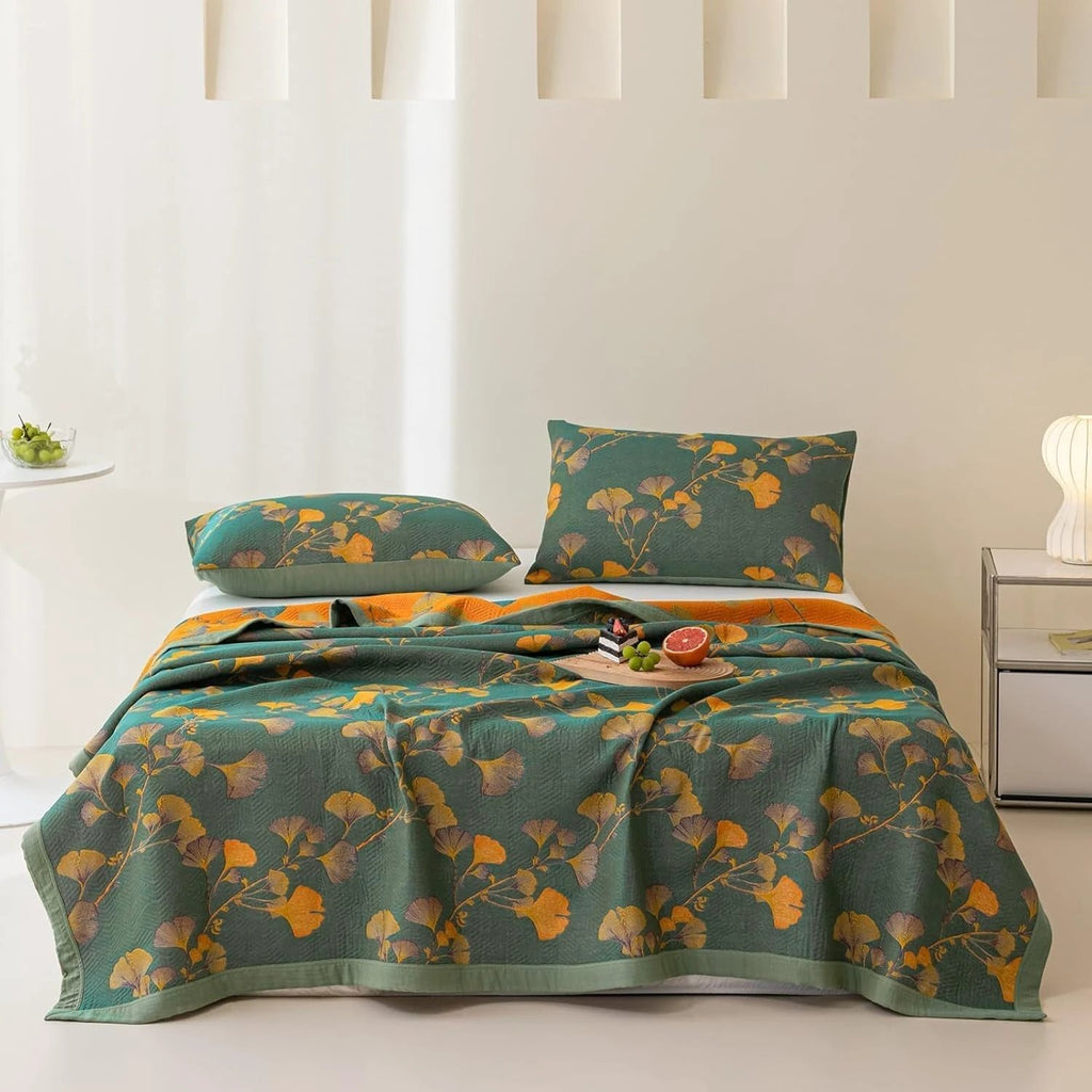 Jacquard Floral Ginkgo Leaves Reversible Coverlet by Casa & Beyond