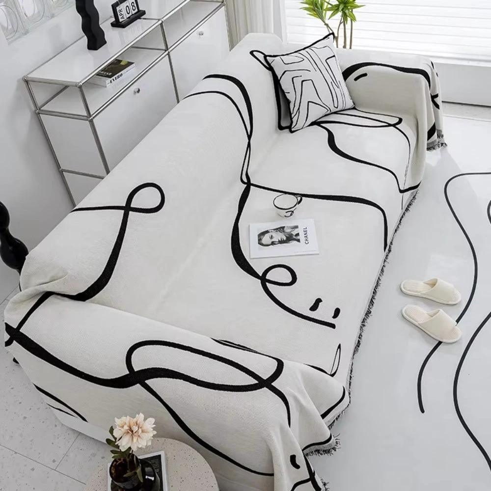 Abstract Line Reversible Chenille Sofa Cover by Casa & Beyond