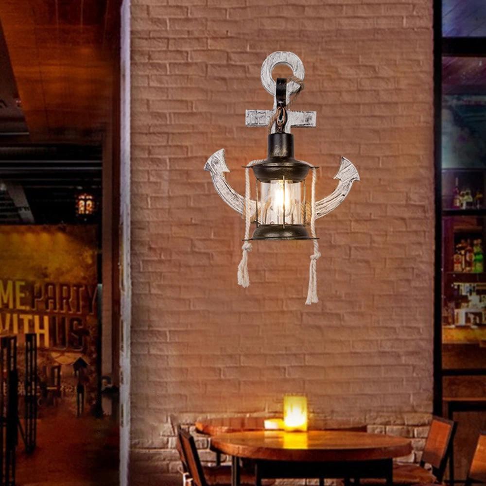 Rustic wood anchor wall lamp with lantern Bowlift by Bowlift