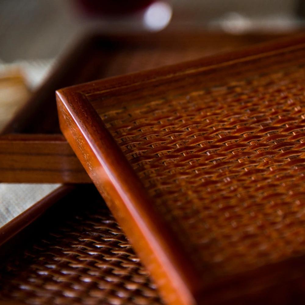 Artisanal Rattan Wooden Tea Tray by Casa & Beyond