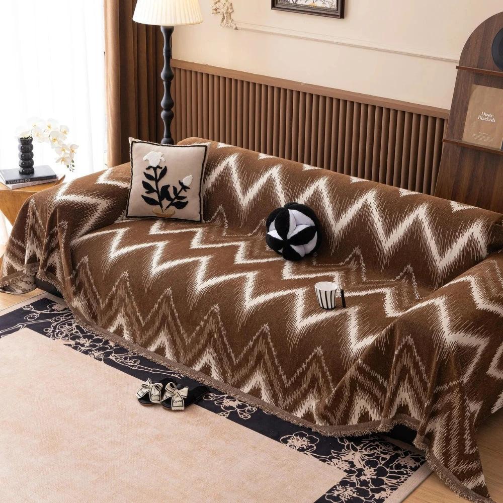 Ochre Streak Textured Sofa Cover by Casa & Beyond