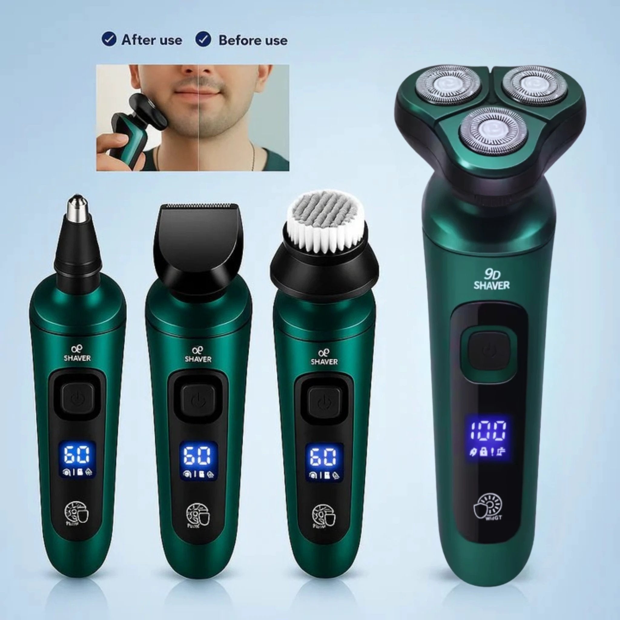4-in-1 Grooming – Waterproof – LED Display – USB Rechargeable – Wet and Dry Shaving Bowlift by Bowlift