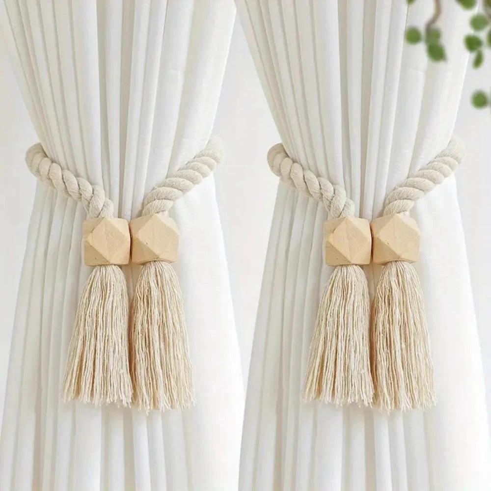 Wooden Bead Tassel Curtain Tie Back | 2Pcs Set by Casa & Beyond