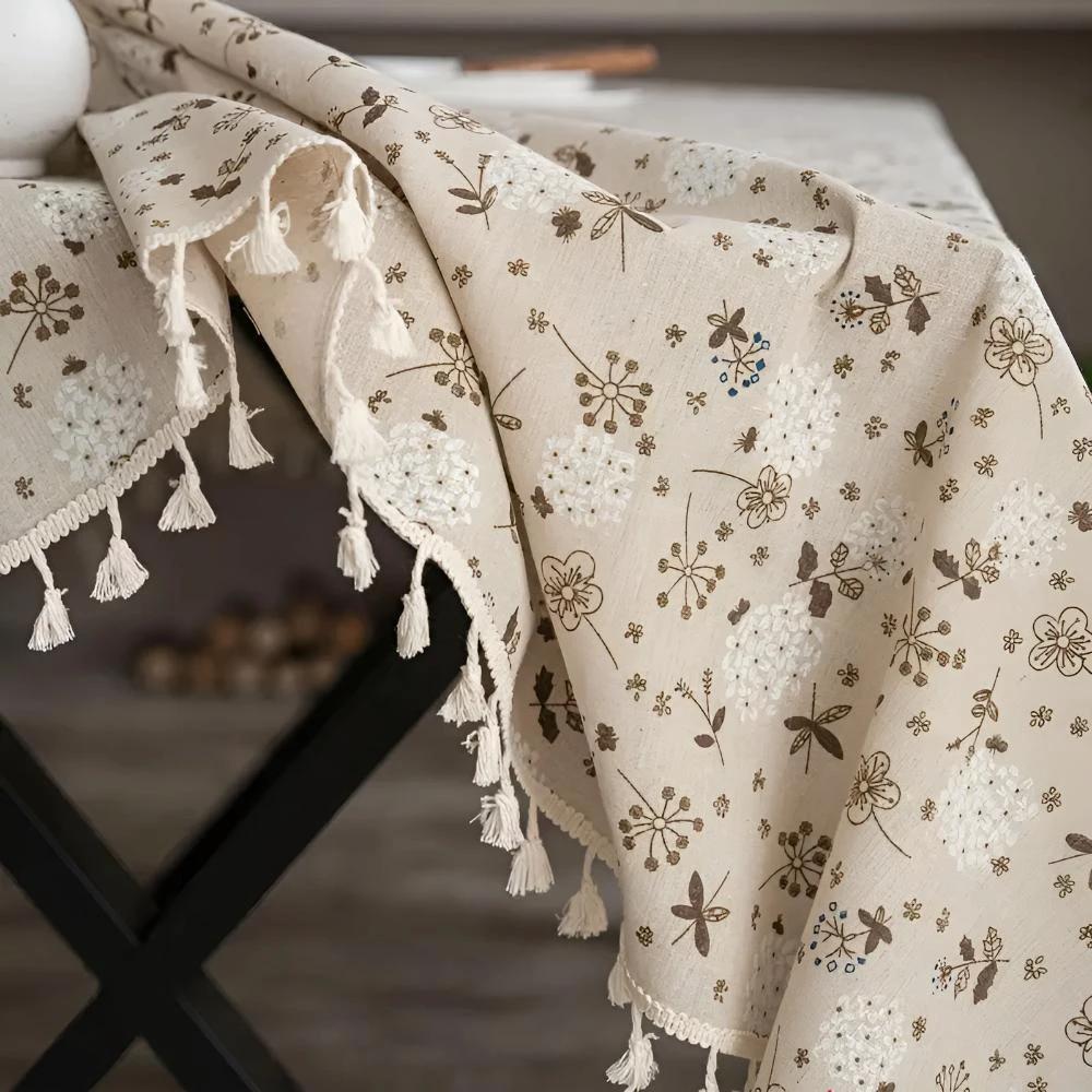 Dandelion Beige Tassel Tablecloth by Casa & Beyond