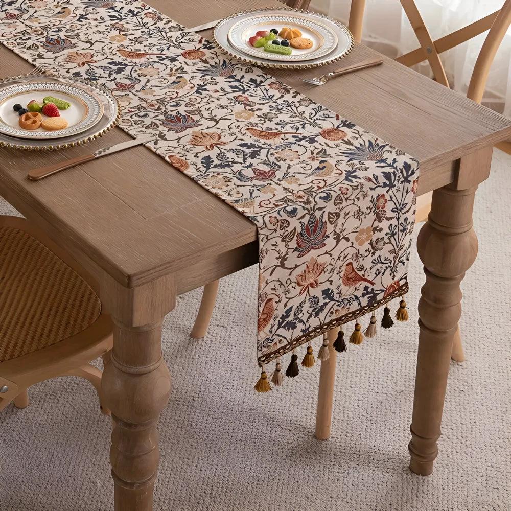 Vintage Floral & Bird Jacquard Table Runner by Casa & Beyond