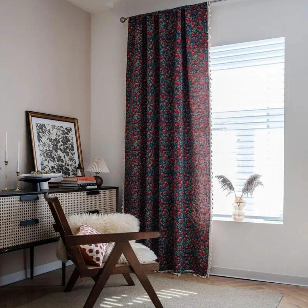 Cherry Bloom Botanical Tassel Curtain by Casa & Beyond