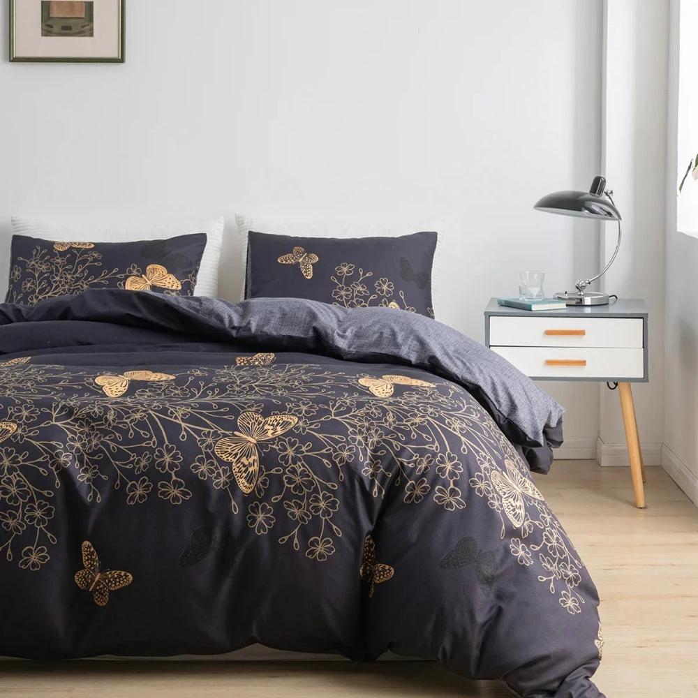 Valora Midnight Butterfly Duvet Cover | 3pcs Set by Casa & Beyond