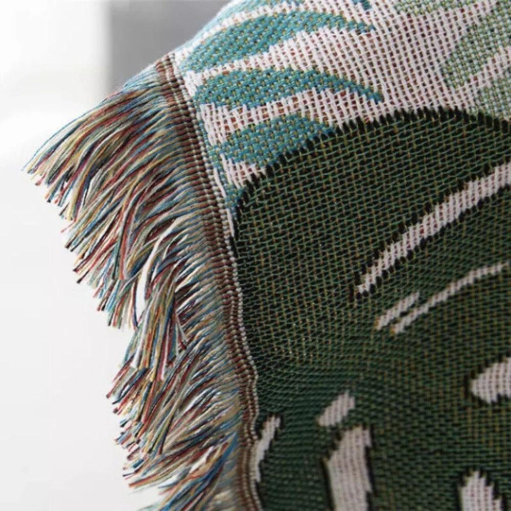 Palm Leaves Sofa Cover Tassel Blanket by Casa & Beyond