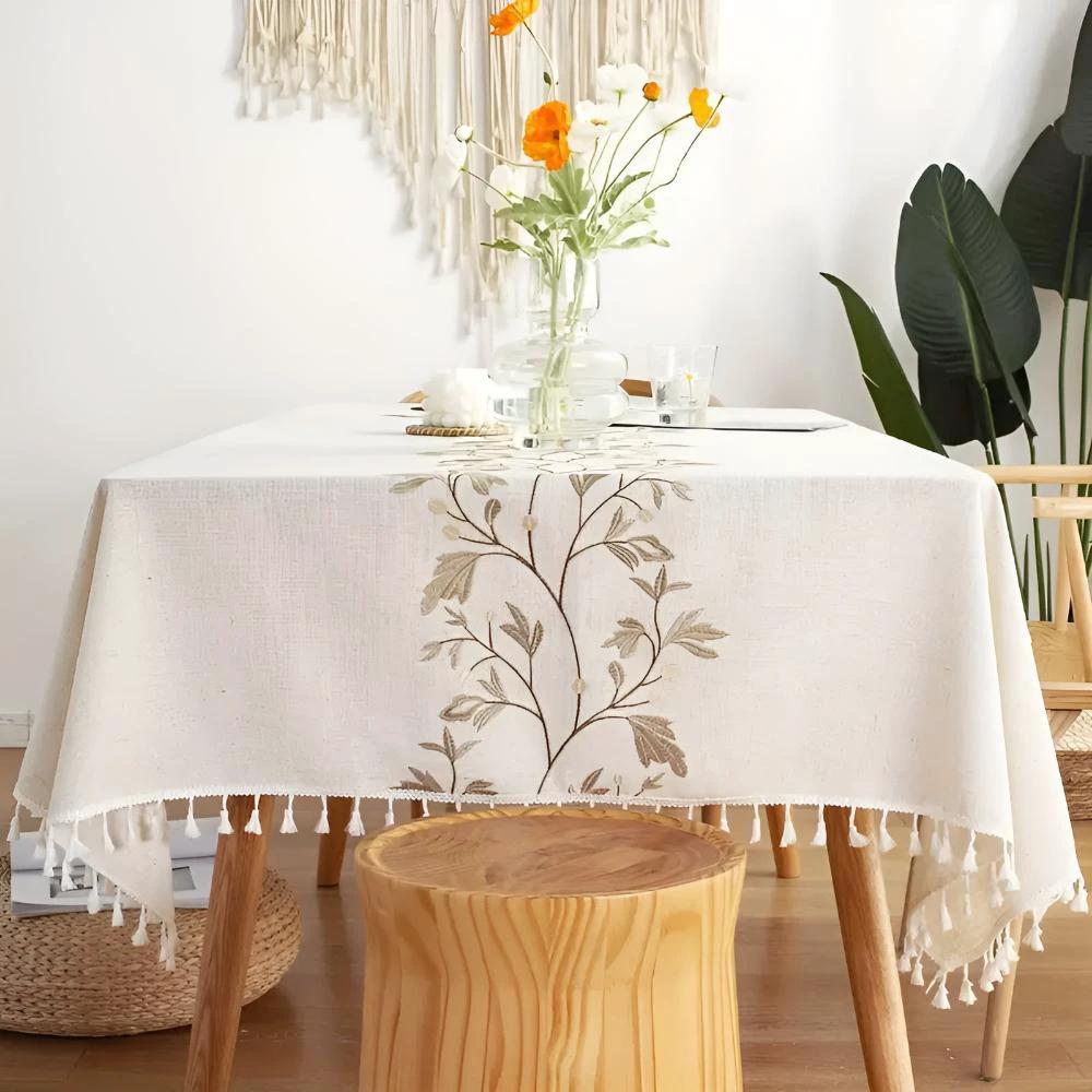 Embroidered Floral Tassel Tablecloth by Casa & Beyond