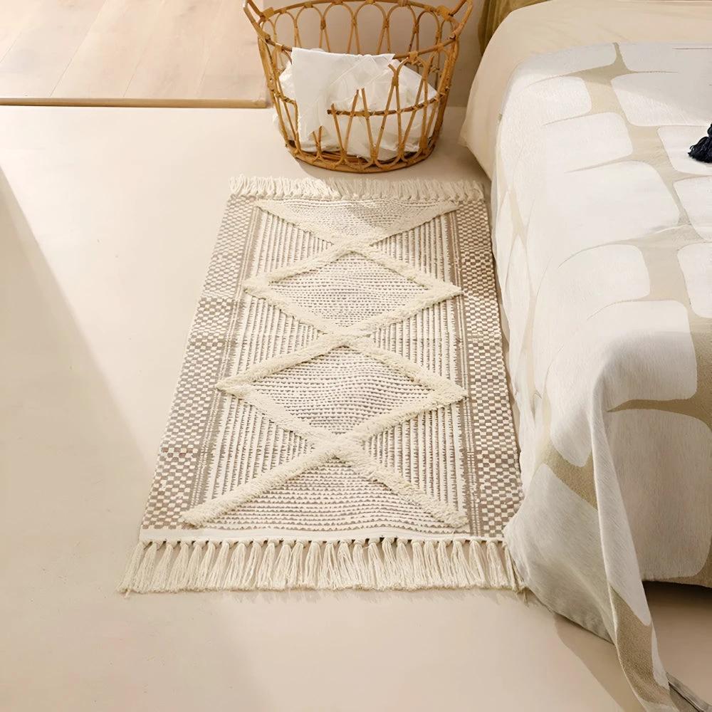 Beige Textured Fringe Tassel Rug by Casa & Beyond