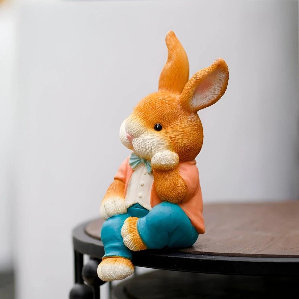 Sitting rabbit sculpture for playful and modern desk or shelf decoration Bowlift by Bowlift