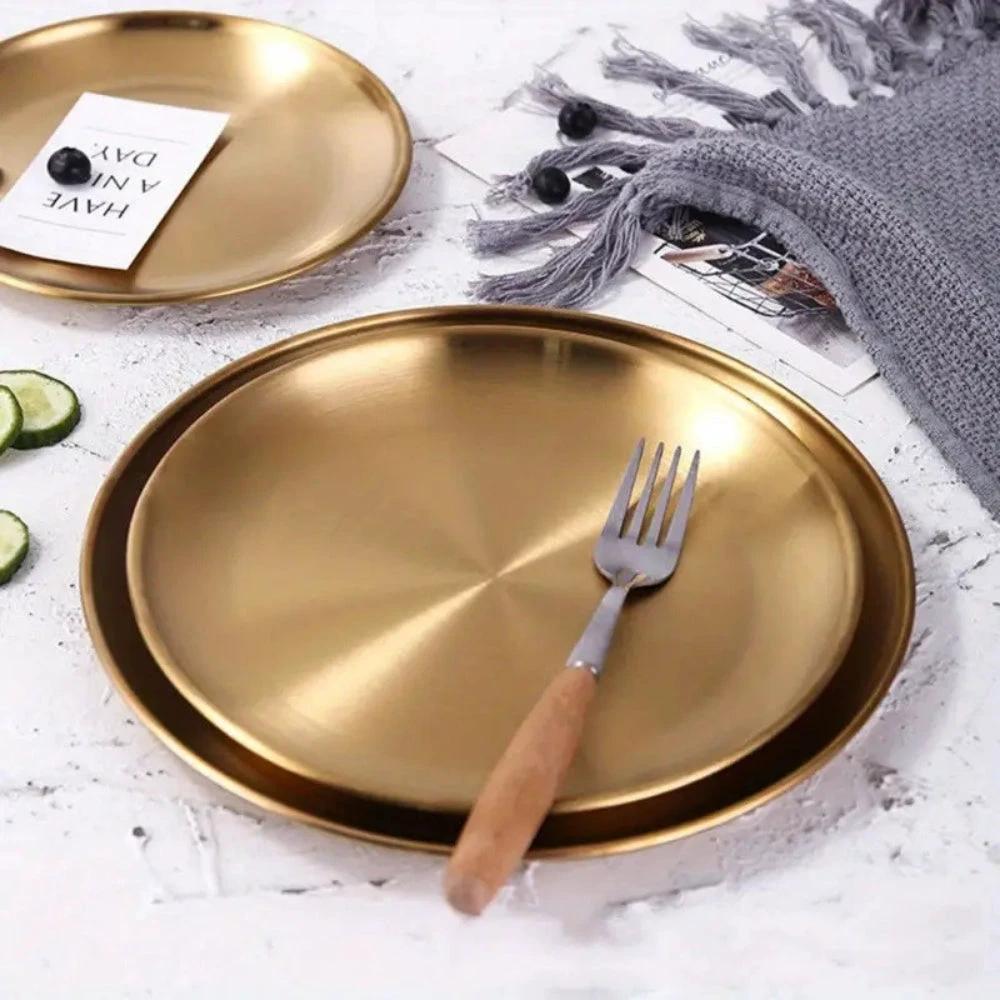 Lustrous Golden Stainless Steel Serving Plates by Casa & Beyond