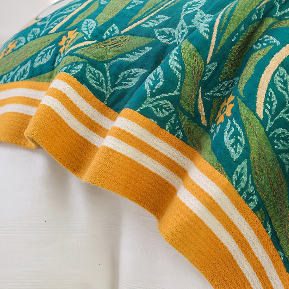 Green Botanical Bloom Cotton Blanket by Casa & Beyond
