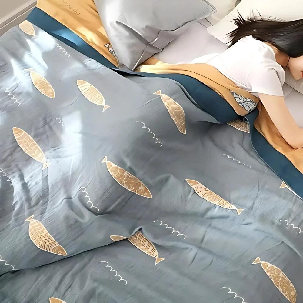 Golden Fish Cotton Gauze Reversible Blanket by Casa & Beyond