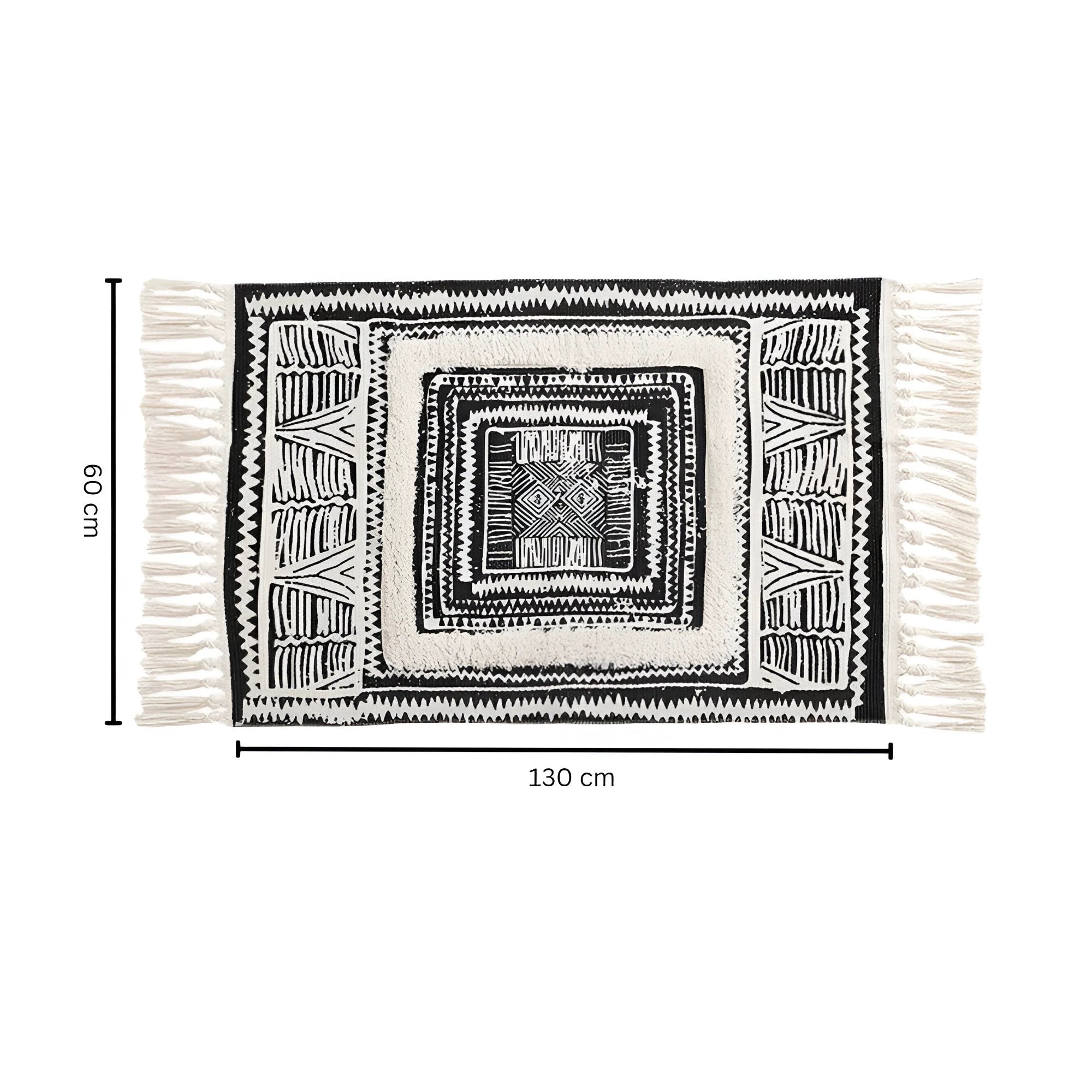 Black and White Geometric Tassel Floor Mat by Casa & Beyond