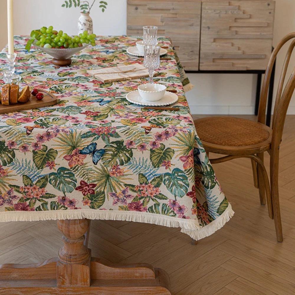 Ornate Floral Linen Tablecloth by Casa & Beyond