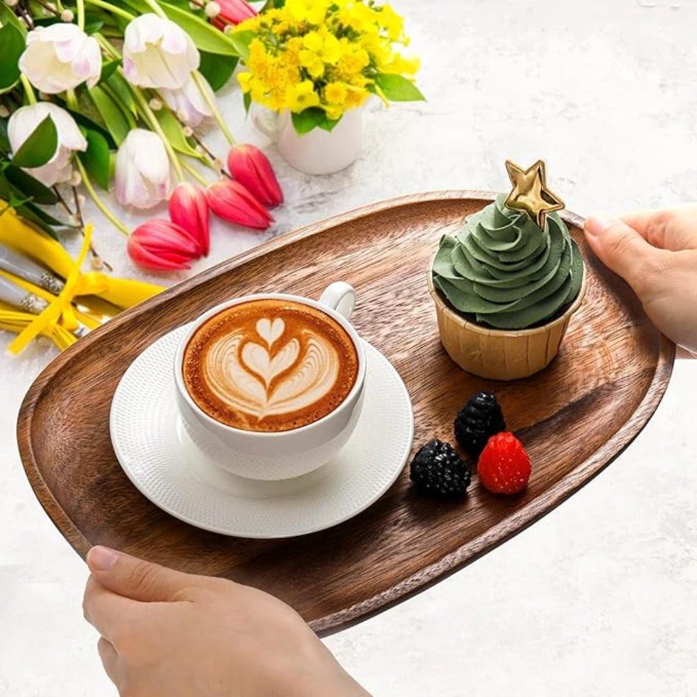 Oval Shaped Acacia Wood Serving Trays Set by Casa & Beyond