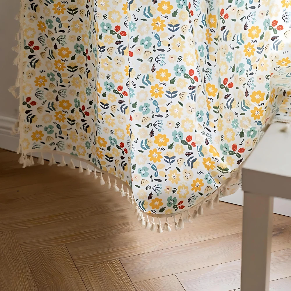 Yellow Flower Tassel Light Filtering Curtain by Casa & Beyond