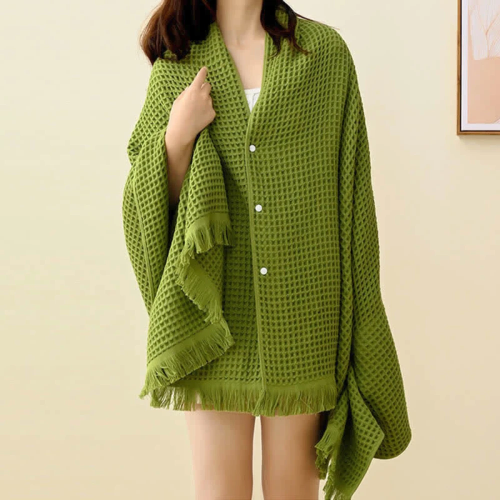 Pure Cotton Waffle Shawl Bath Towel by Casa & Beyond