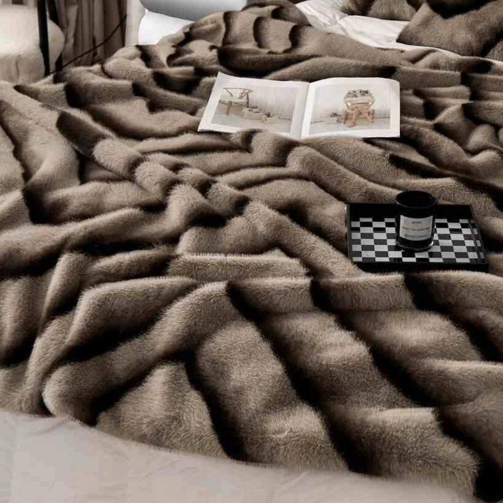 Ruched Faux Rabbit Fur Blanket by Casa & Beyond