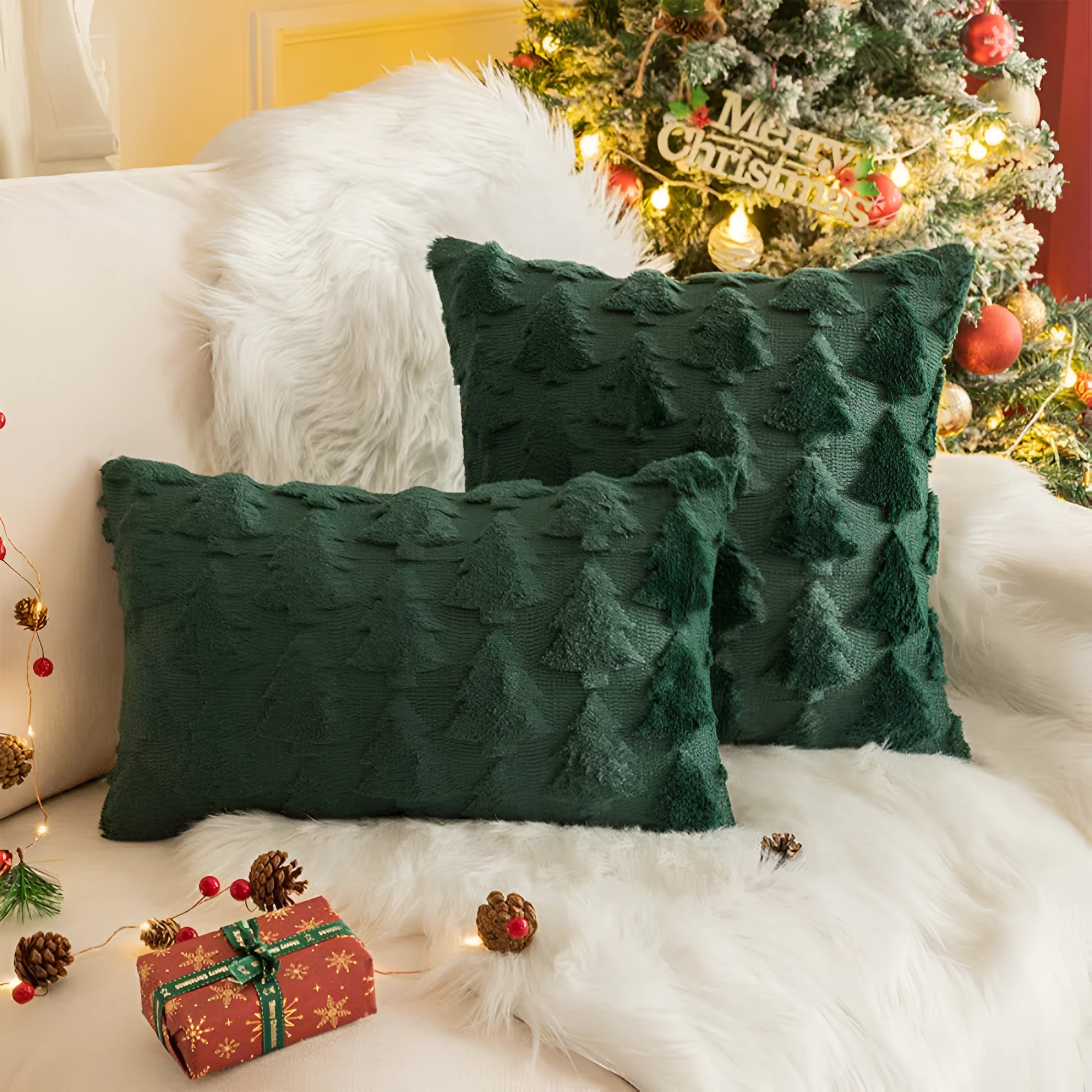 Plush Christmas Tree Fluffy Pillowcases by Casa & Beyond