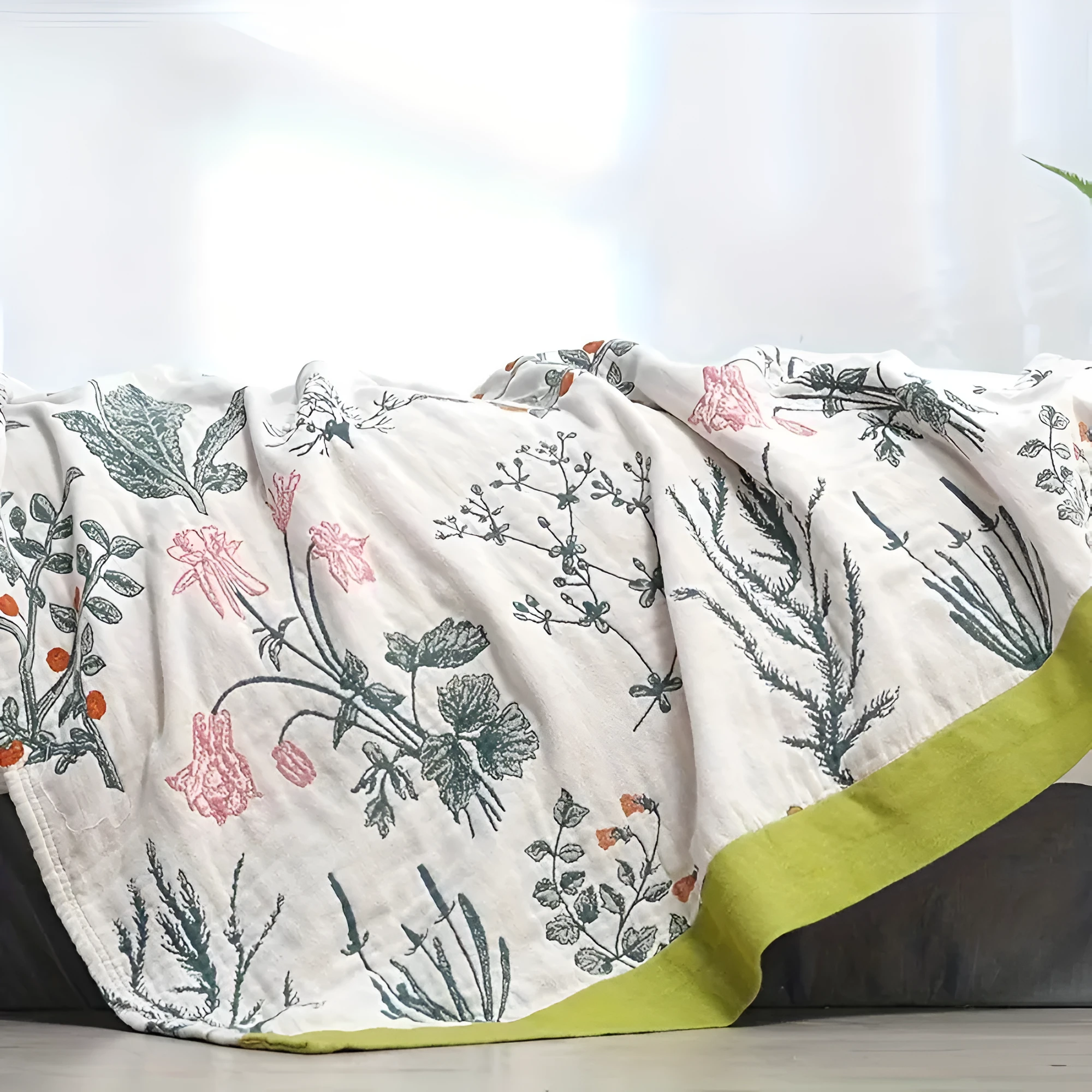 Farmhouse Floral Cotton Gauze Blanket by Casa & Beyond
