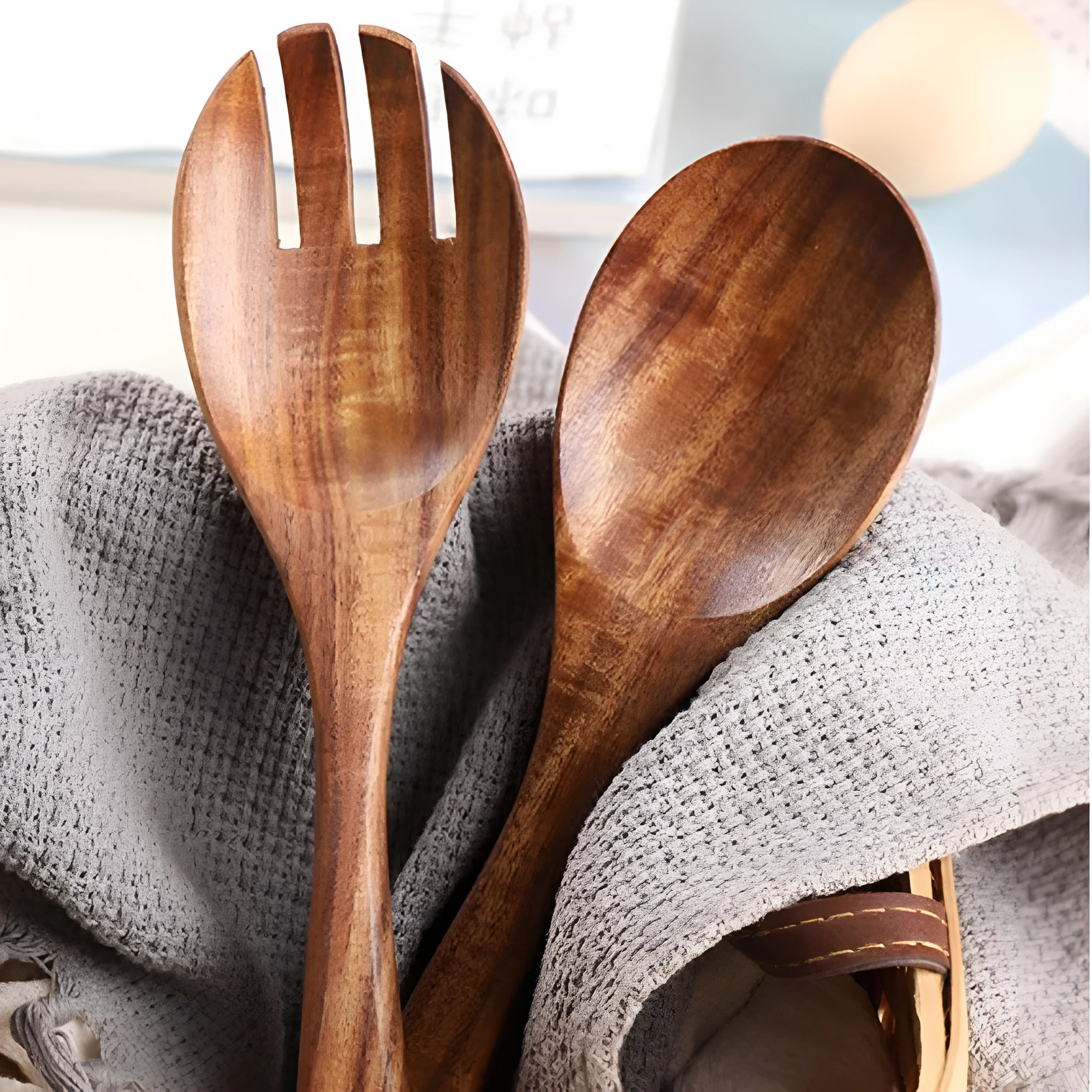 Rustic Teak Salad Serving Set | 2 Pcs by Casa & Beyond