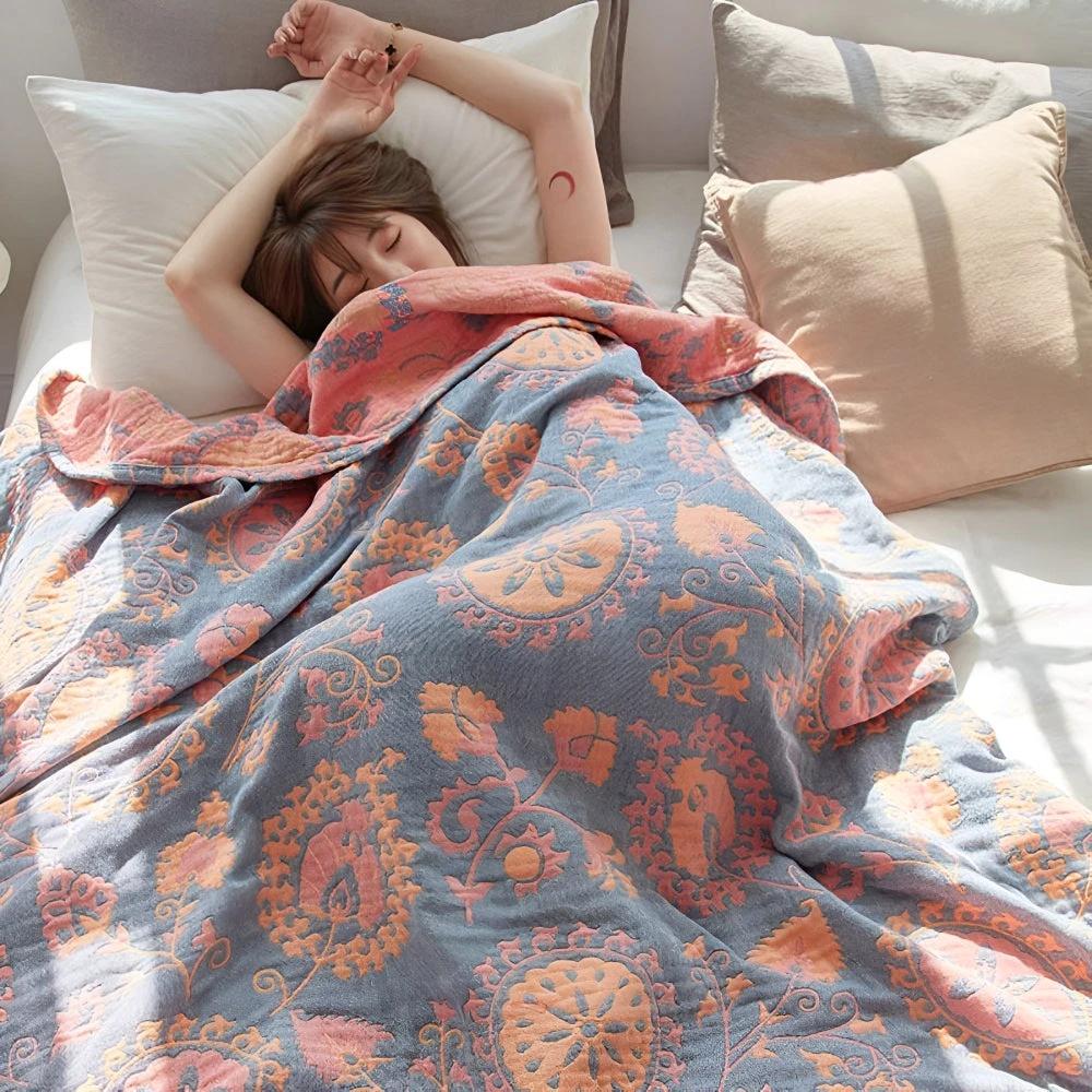 Rustic Floral Cotton Reversible Blanket by Casa & Beyond