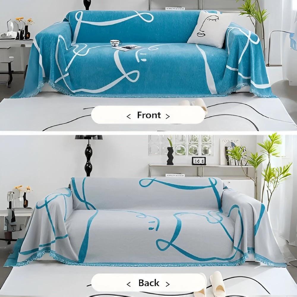 Abstract Line Reversible Chenille Sofa Cover by Casa & Beyond