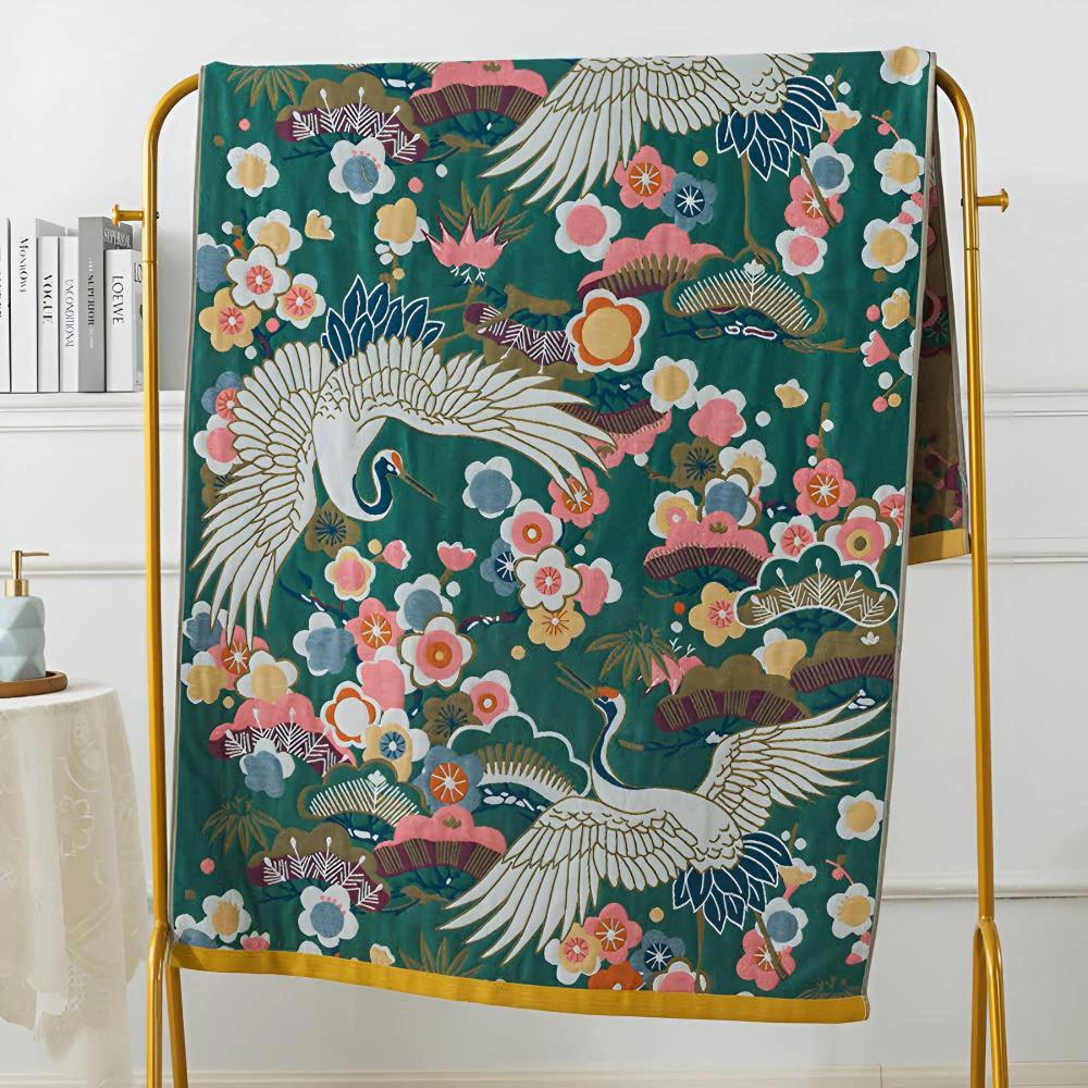 Lush Flower Cranes Bath Towel by Casa & Beyond