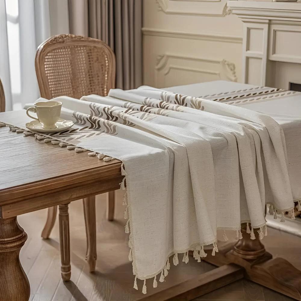 Elegance Leaves Embroidered Tablecloth by Casa & Beyond