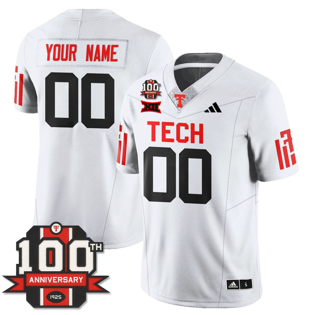 Custom Texas Tech Jersey Name, number Football 100th Anniversary Stitched White by My Store NCAA Football Jerseys