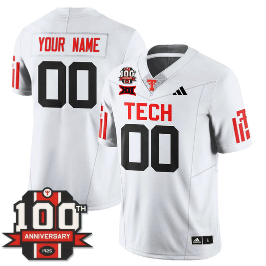 Custom Texas Tech Jersey Name, number Football 100th Anniversary Stitched White by My Store NCAA Football Jerseys