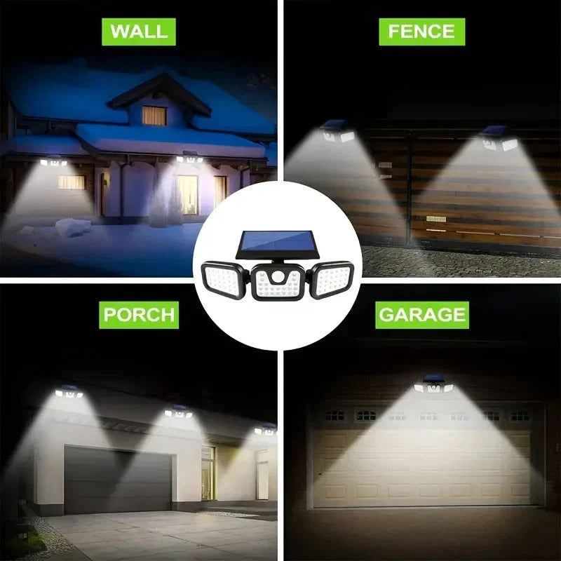 Solar LED Floodlight with Motion Sensor – 3-Head Outdoor Security Lighting for Garden, Driveway & Garage by BowLift