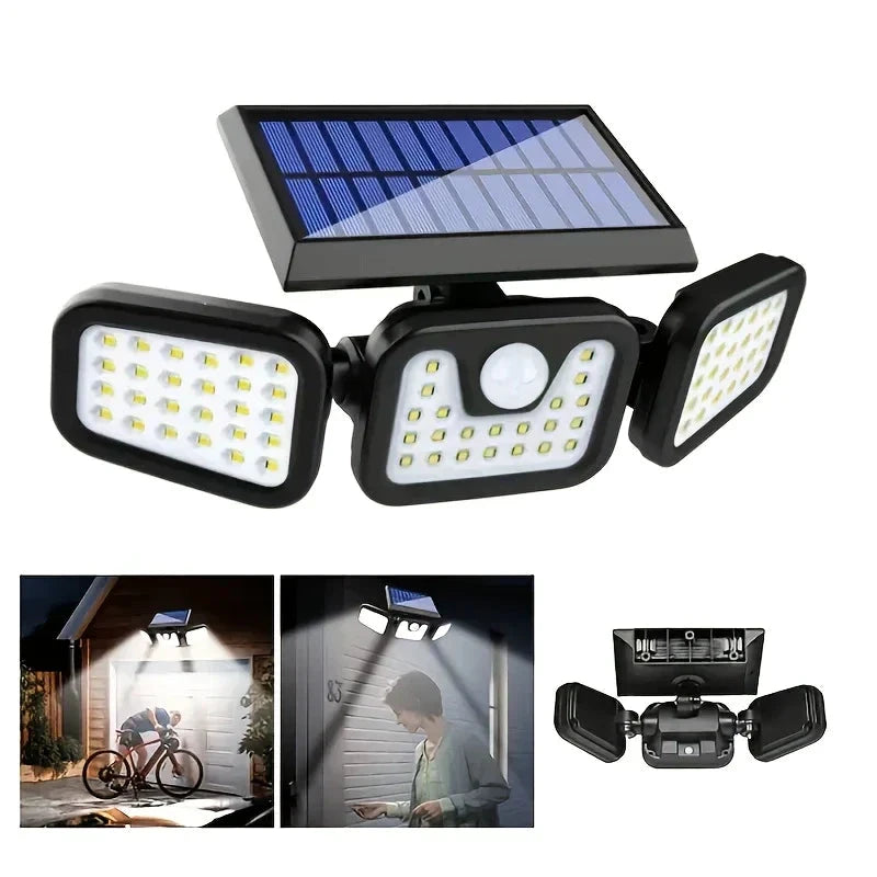 Solar LED Floodlight with Motion Sensor – 3-Head Outdoor Security Lighting for Garden, Driveway & Garage by BowLift