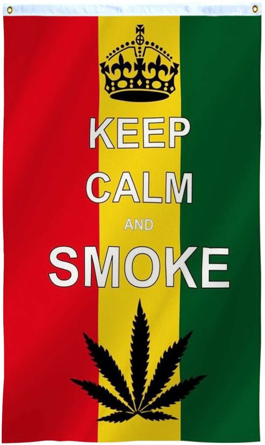 3x5FT Flag Keep Calm and Smoke Weed Marijuana Leaf Cannabis Sliff Toke Decor by flagsjustdoit