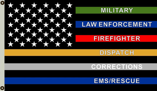 3x5FT Salute Thin Multi Line Flag Military Police Fire Corrections Dispatch EMS by flagsjustdoit
