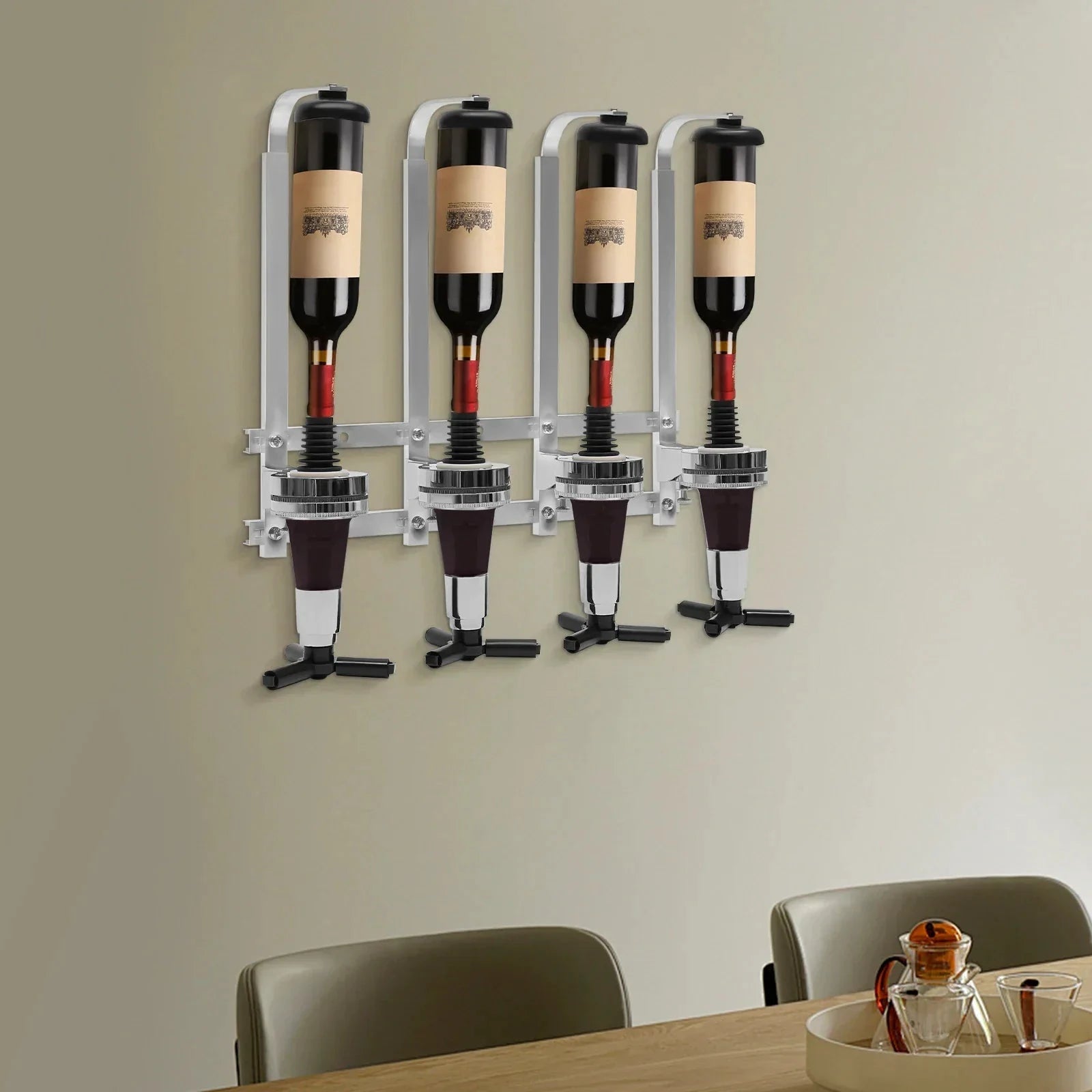 4 Head Silver Wine Rack Wall Mounted Bottle Bracket Bar Accessories by Bowlift
