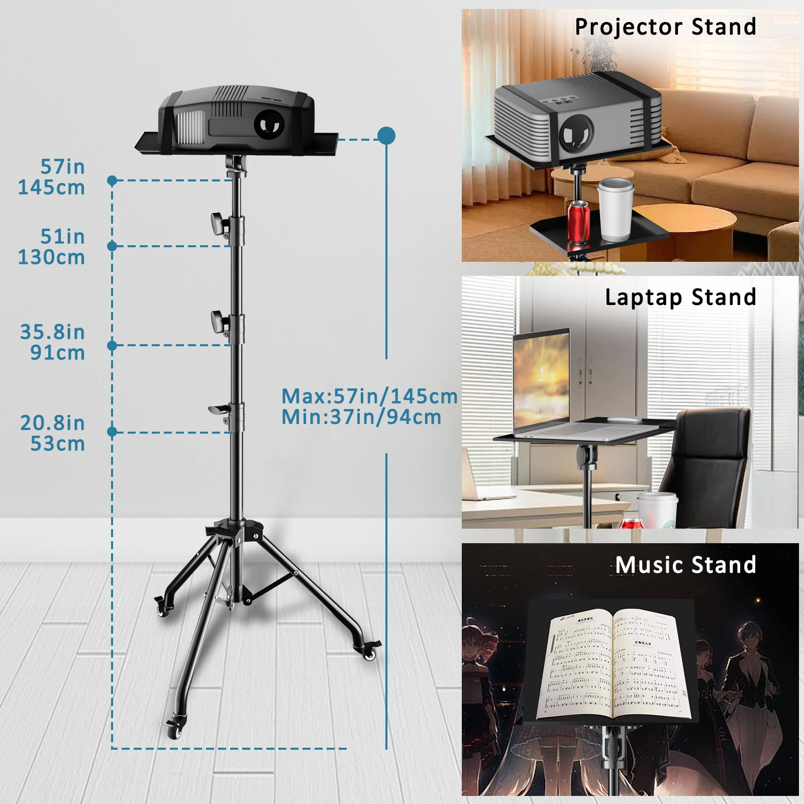 Adjustable Folding Laptop Table Stand with detachable tyres and 2 Trays for Comfort everywhere Bowlift by Bowlift