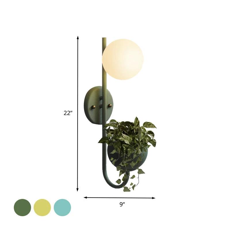 1 Light Ball Wall Lamp Industrial Yellow/Blue/Green Metal LED Plant Wall Mount Lighting for Restaurant by BowLift